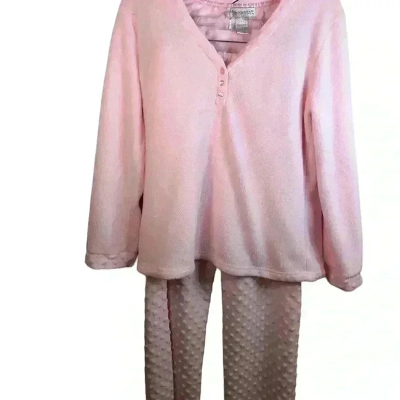 Of The Moment Large Pink Puffy Print Fleece Pajama Set L/S - Picture 1 of 7